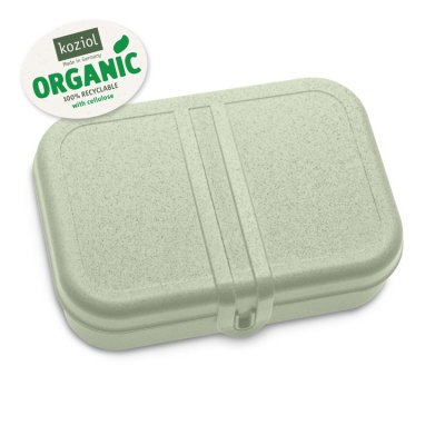 Grön lunchlåda som tål diskmaskin, med avdelare. PASCAL organisk låda | Koziol hos Northmans.se