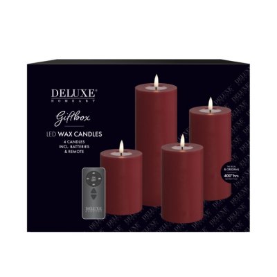 Paketdeal LED Blockljus 4-pack + Fjärrkontroll Bordeaux | Ljus | Möbelexperten